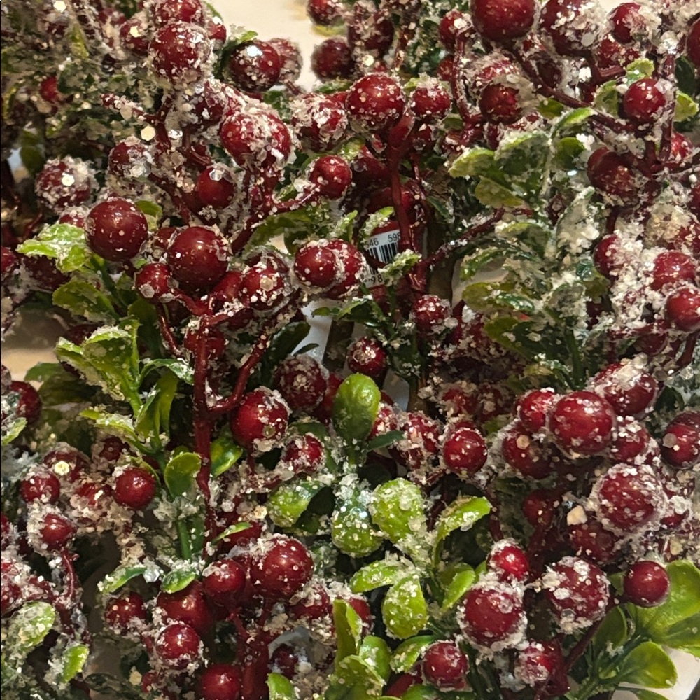 Snow Frosted Red Berry Stems Glitter Red Berries Eucalyptus Picks Set of 12 NWT - Picture 4 of 16